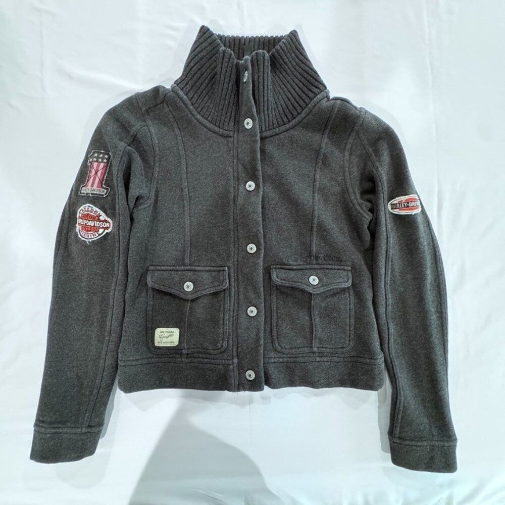 Harley-Davidson Womens M 100th Anniversary Grey Fleece Lined Cardigan Jacket